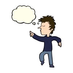cartoon man pointing with thought bubble N91