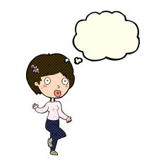 cartoon surprised woman with thought bubble N116