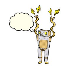 cartoon funny robot with thought bubble N36