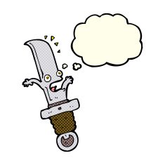 cartoon frightened knife with thought bubble N5