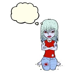cartoon vampire girl with thought bubble N109