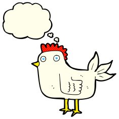 cartoon hen with thought bubble N3