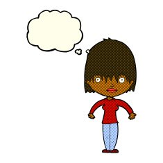 cartoon woman staring with thought bubble N16