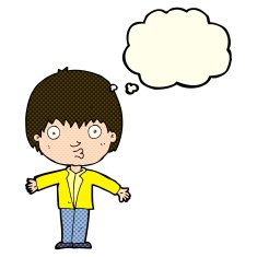 cartoon amazed boy with thought bubble N10