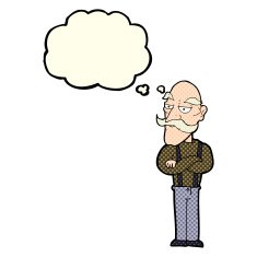 cartoon bored old man with thought bubble N8