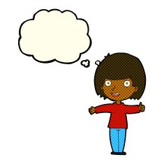 cartoon happy woman with thought bubble N125