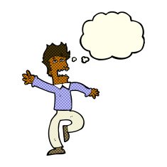 cartoon man panicking with thought bubble N26