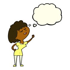 cartoon happy woman about to speak with thought bubble N6