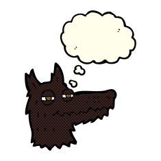 cartoon smug wolf face with thought bubble N2