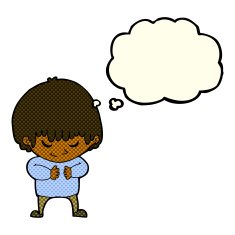 cartoon shy boy with thought bubble N10