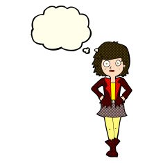 cartoon girl in jacket with thought bubble N5