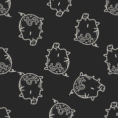 doodle pig money bank seamless pattern background N4