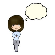 cartoon shy woman with thought bubble N23
