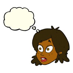 cartoon female face with surprised expression thought bubbl N11