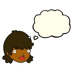 cartoon female face with surprised expression thought bubbl N12