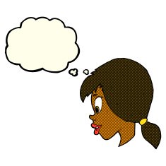 cartoon pretty female face with thought bubble N48
