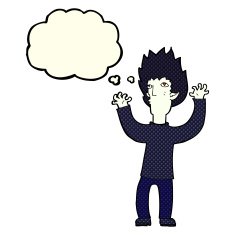 cartoon vampire with thought bubble N61