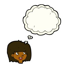 cartoon happy female face with thought bubble N93
