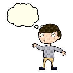cartoon waving man with thought bubble N19