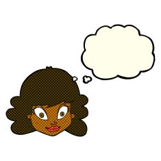 cartoon happy female face with thought bubble N94