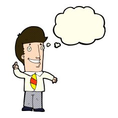 cartoon office man with idea thought bubble N5