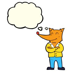 cartoon fox in shirt with thought bubble N3