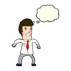 cartoon nervous businessman with thought bubble N3