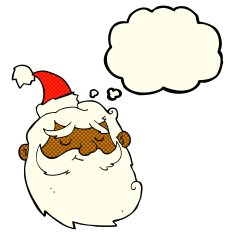 cartoon santa claus face with thought bubble N5