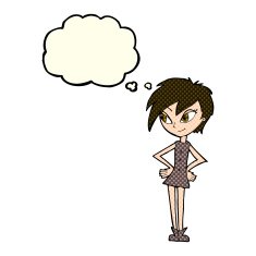 cartoon girl with hands on hips thought bubble N9