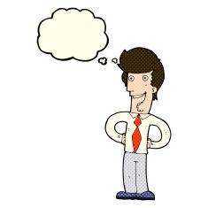 cartoon happy man with thought bubble N226