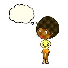cartoon concerned woman with thought bubble N6
