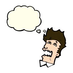 cartoon frightened man with thought bubble N42