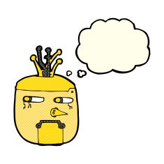 cartoon robot head with thought bubble N26
