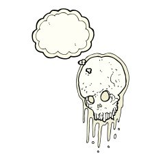 cartoon scary skull with thought bubble N12