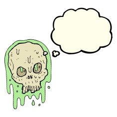 cartoon slimy skull with thought bubble N2