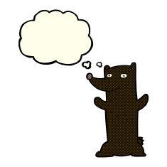 cartoon black bear with thought bubble N29