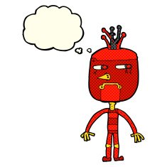 funny cartoon robot with thought bubble N23