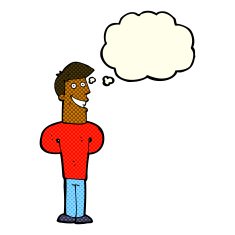 cartoon grinning man with thought bubble N47