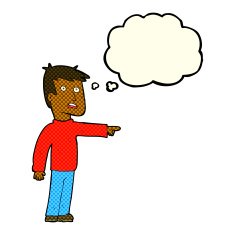 cartoon pointing man with thought bubble N40