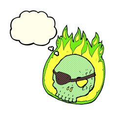 cartoon skull with eye patch thought bubble N5