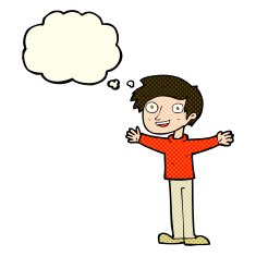 cartoon enthusiastic man with thought bubble N4