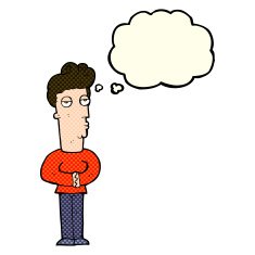 cartoon arrogant man with thought bubble N4