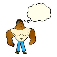 cartoon body builder with thought bubble N6