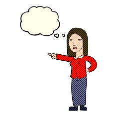 cartoon woman pointing with thought bubble N107