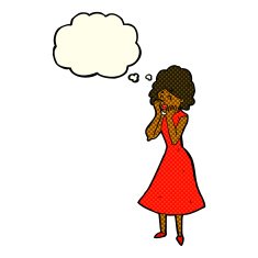 cartoon worried woman with thought bubble N40