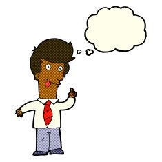 cartoon office man with crazy idea thought bubble N6