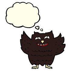 cartoon happy owl with thought bubble N5