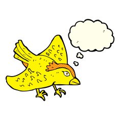 cartoon garden bird with thought bubble N17