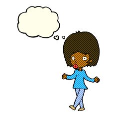 cartoon confused woman with thought bubble N41