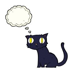 cartoon black cat with thought bubble N16